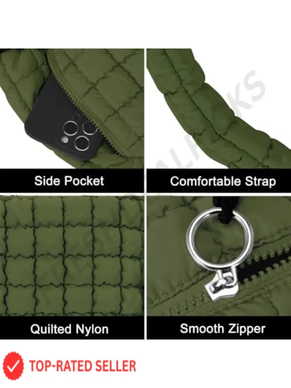 Large Quilted Puffer Tote Bag Lightweight Nylon Carryall Crossbody with Makeup